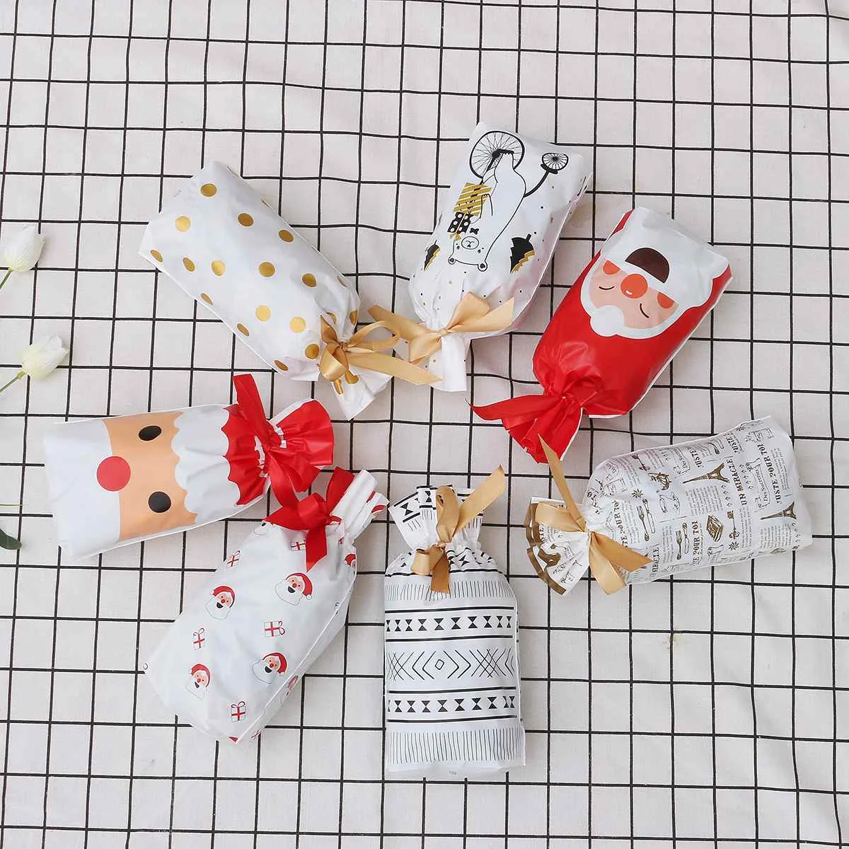 50pcs Candy Bag Gifts Holders Bags Santa Sack Christmas Stocking bags New Year Best Gifts For Kids Event Party Decor