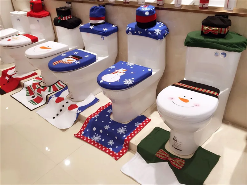 

Christmas Blast Christmas Snowman Toilet Set Floor Mats , Water Tank Covers , Paper Towels Set Christmas Toilet Three-piece Set