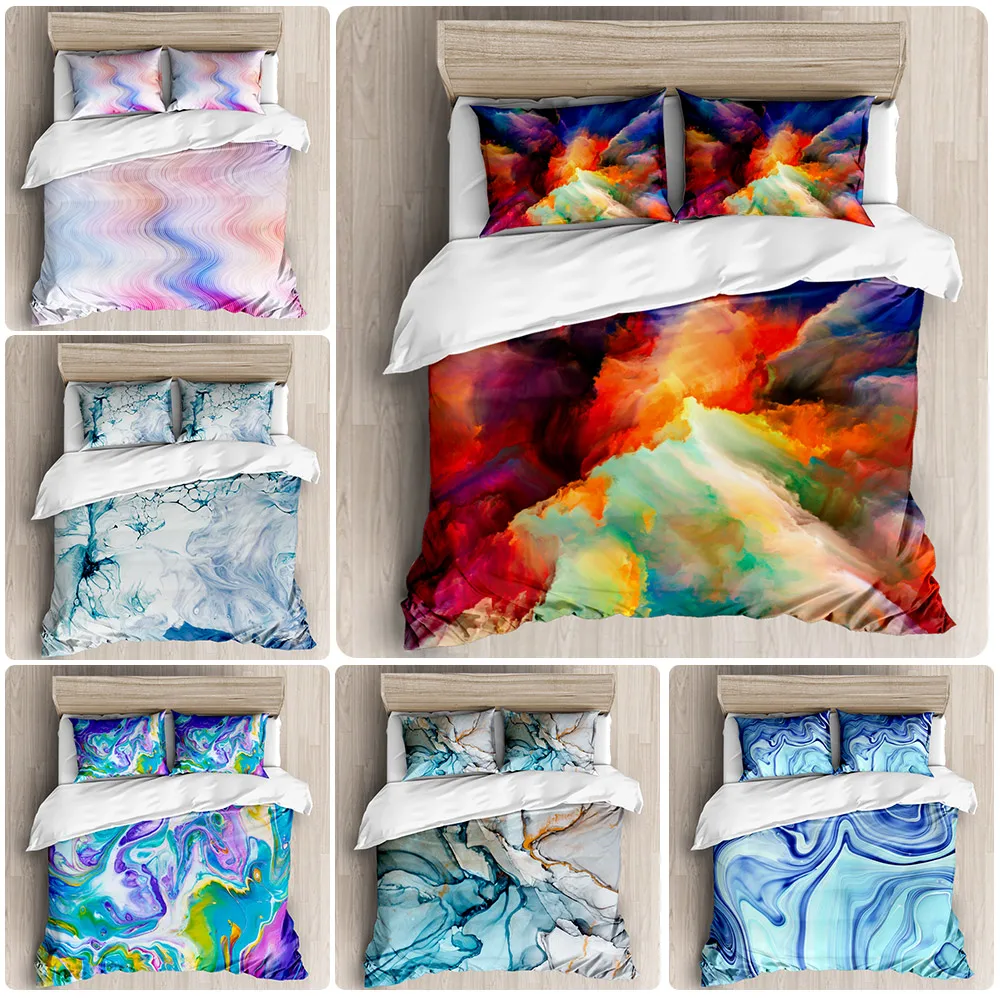 Colorful Marble Bedding Set Pastel Pink Blue Purple Quicksand Duvet ...