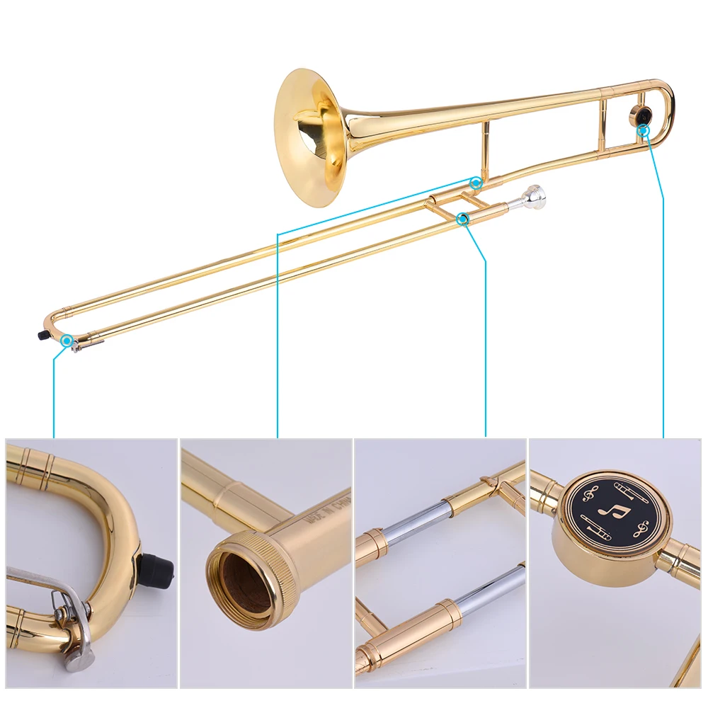 Ammoon Tenor Trombone латунный золотой Лак Bb тон B плоский духовой инструмент с мельхиоровым мундштуком Чистящая палочка чехол