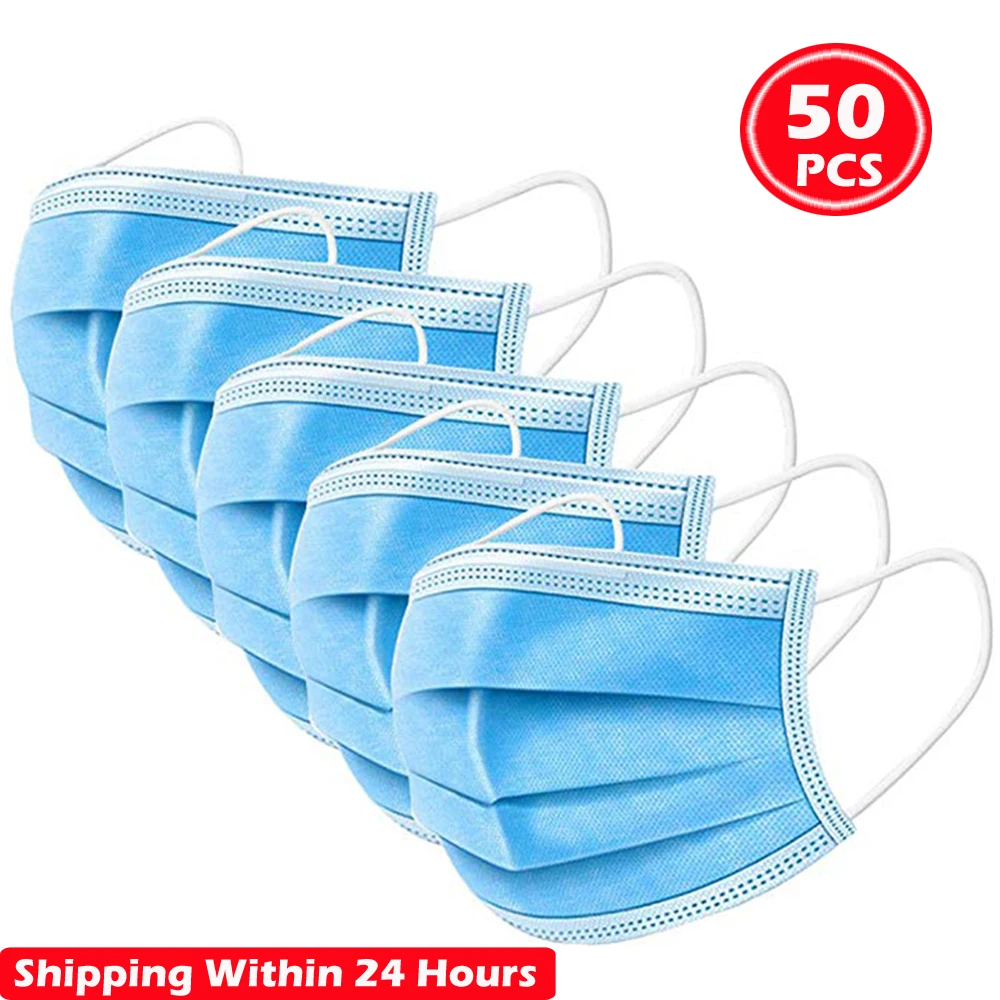

50PCS Face Masks Anti-dust Virus Disposable Surgical Masks 3 Layer Non Woven Breathable Masks Fast Shipping