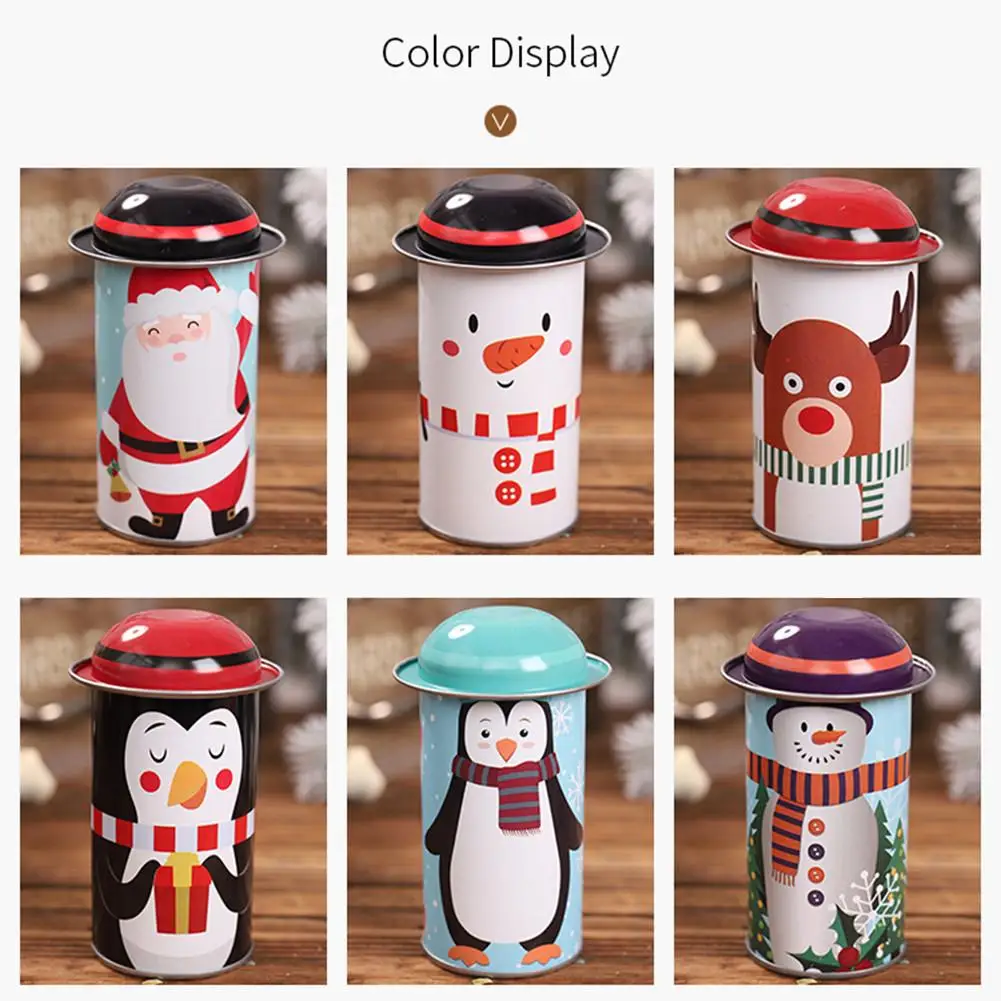 

Christmas Candy Tin Box Creative Round Shape Tinplate New Year Party Christmas Candy Box Caramel Fudge Gift Tin cookie bag