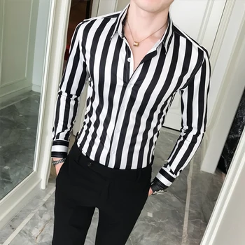 

Camisa Masculina Autumn Shirts Men Dress Vertical Stripe Streetwear Slim Men Shirt Casual Long Sleeve Chemise Homme Tuxedo Shirt