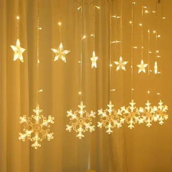 

5m 138LED Love Heart Snowflake Fairy String Light Heart String Light Christmas Decorative Lamp 220V EU Plug Curtain Lights