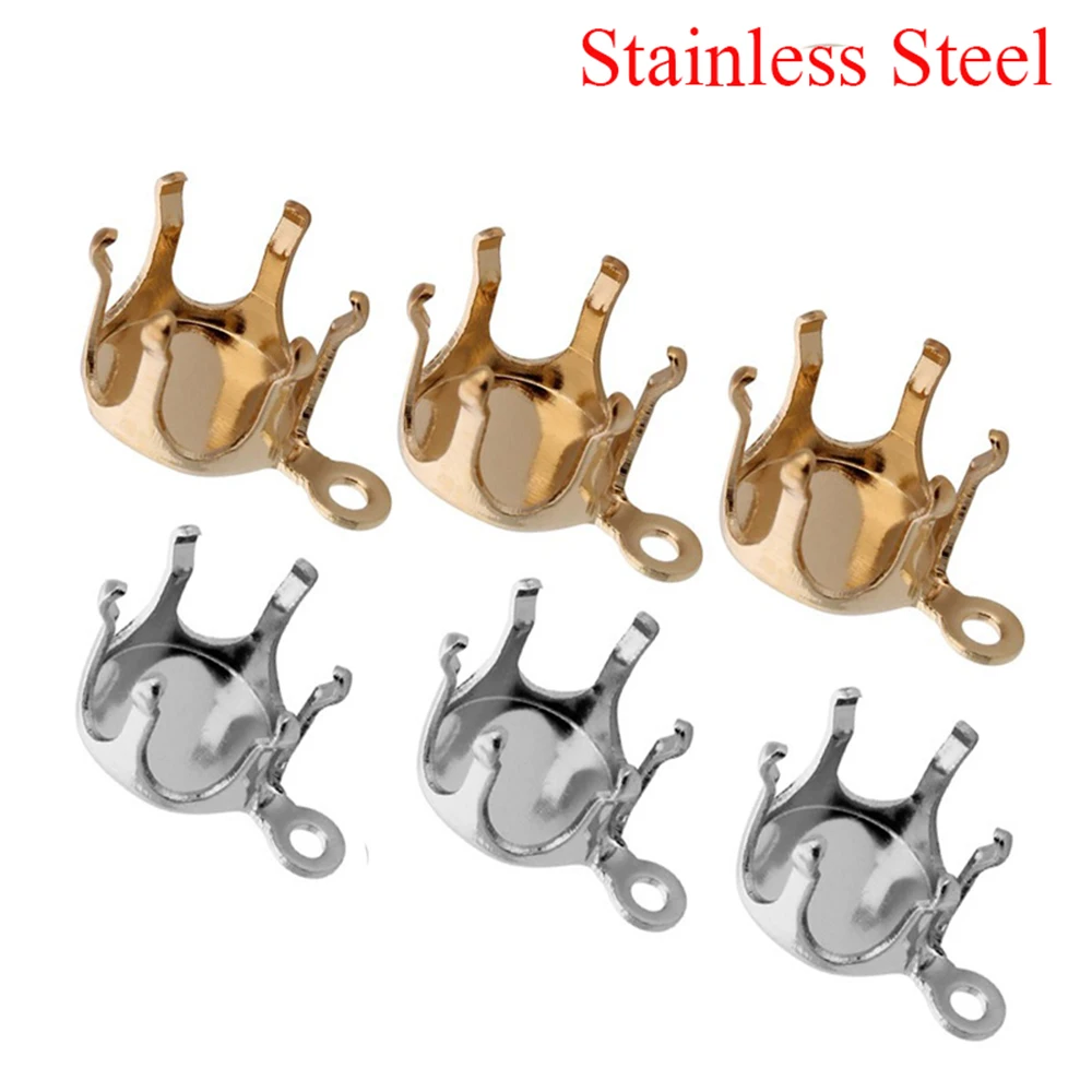 

50pcs/lot Stainless Steel Gold Silver Color Blank Claw Setting Base Clasps 5mm-8mm Rhinestone Beads DIY Earrings Findings