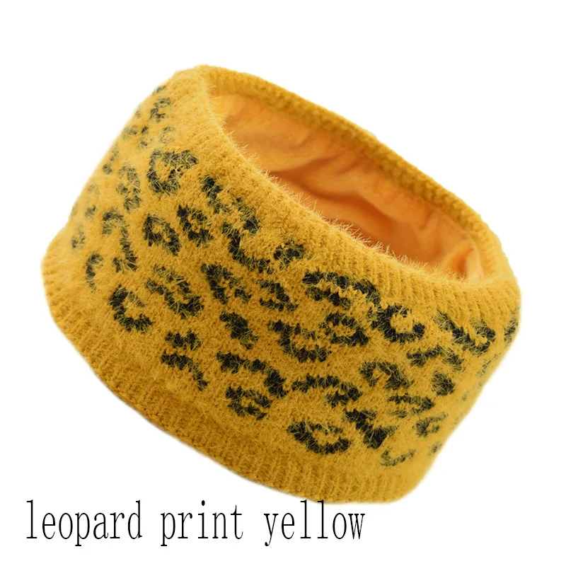 leopard print yellow Зимняя Толстая Теплая повязка для волос, Женская повязка на голову с леопардовым принтом, эластичный тканый обруч для волос, тюрбан, Теплый головной убор для девочек - Цвет: leopard print yellow