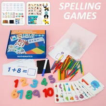 Puzzle en bois avec chiffres, animaux, Alphabet, orthographe des mots, jeu d'apprentissage, cartes assorties, jouets éducatifs pour enfants d'âge préscolaire, cadeau