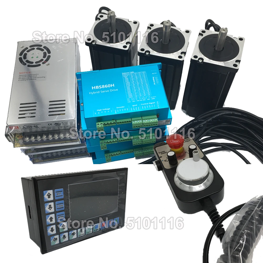 

XYZ Axis12Nm Nema34 86MM Easy Servo Closed Loop Stepper Motor +Driver + Power Supply +3 Axis Controller G PLC + MPG Kit for CNC