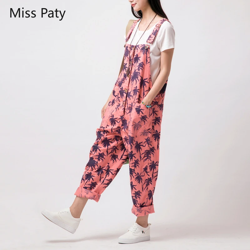 

Pink printed wide leg cargo loose floral long rompers pants for women jumpsuit streetwear high waist overalls trousers harajuku