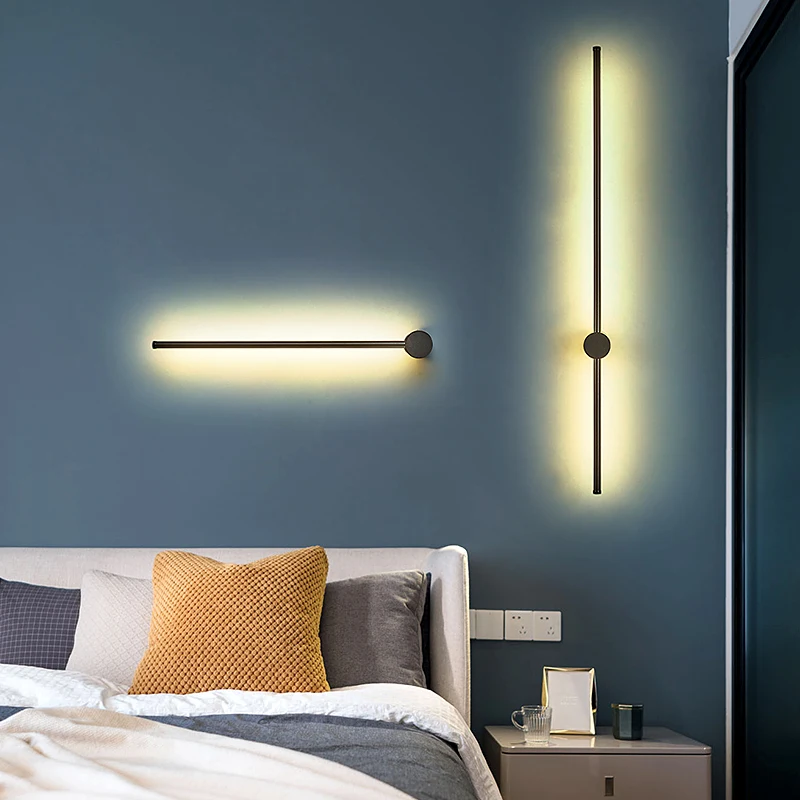 Простой черный светодиодный настенный светильник в скандинавском стиле, алюминиевый, для столовой, гостиной, задний фон, длинное настенное освещение, современные прикроватные бра для спальни