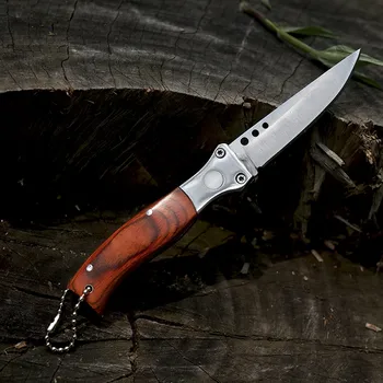 Cuchillo plegable De acero 440B con mango De madera De caoba, cuchillo De Caza, cuchillo De supervivencia, cuchilla plegable
