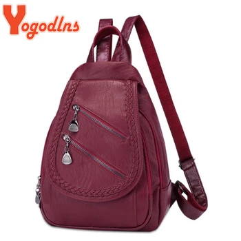 

Yogodlns 2020 Female backpack casual Multifunction Women Leather Back pack Small Zipper Bags Student Bagpack Solid Rucksack