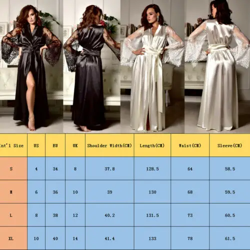Women Silk Lace Long Robe Dress Pajamas Nightdress Nightgown Sleepwear women sleepwear,silk robe,sleepwear pajamas
