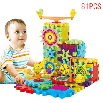 

81 Pcs Plastic Blocks 3D Puzzle Building Kits Toys For Kids Learning Education Electric Gears Toys For Children Christmas Gift