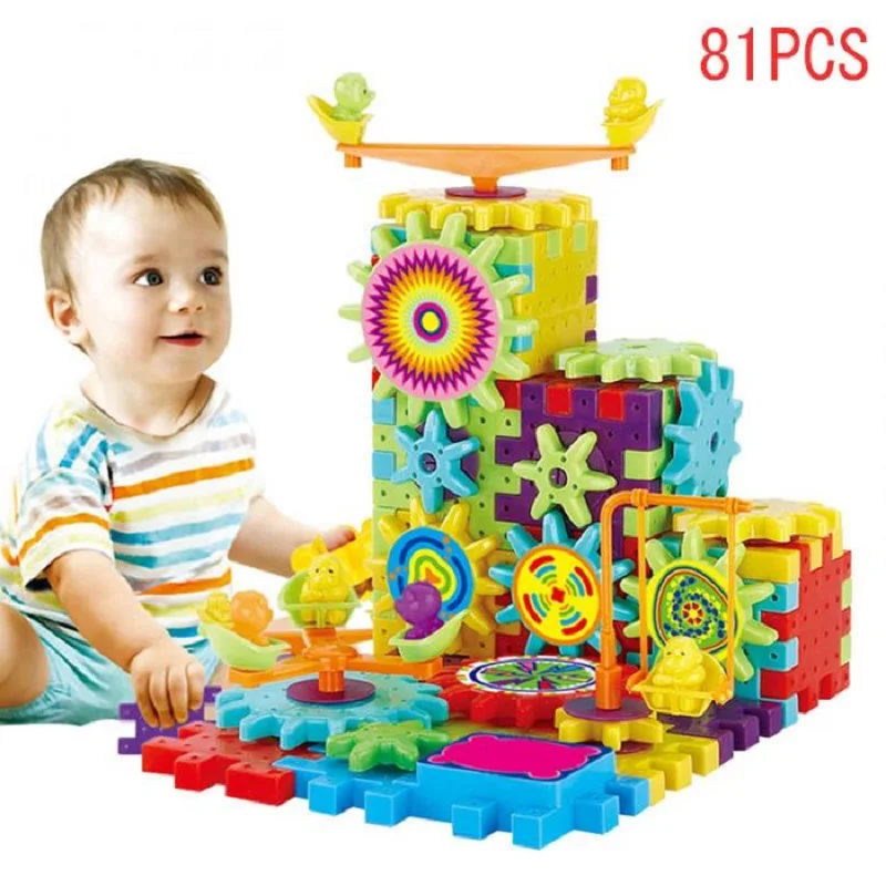 81 pièces En Plastique Blocs 3D Puzzle Kits de Construction Jouets Pour Enfants Apprenant L'éducation Engrenages Électriques Jouets Pour Enfants Cadeau De Noël