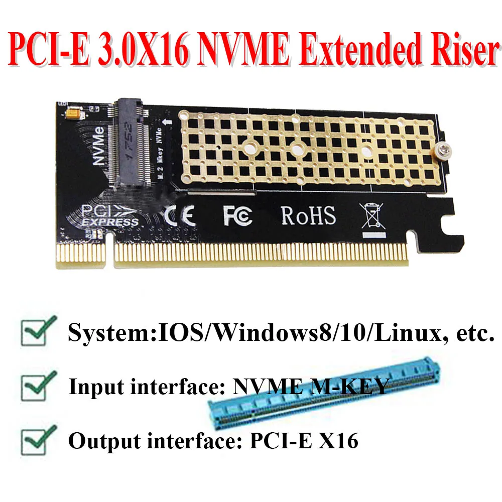 M.2 NVME PCIE для M2 адаптер Светодиодный Накопитель SSD с протоколом NVME M2 PCIE x16 карты расширения адаптер для компьютера Интерфейс M.2 Накопитель SSD с протоколом NVME NGFF к PCI Express 3,0X16