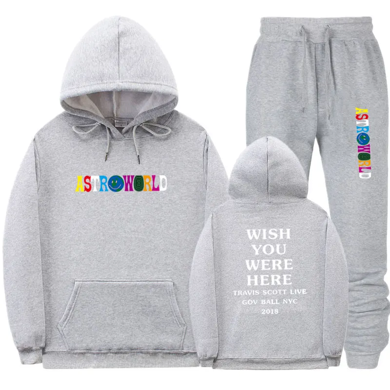 Gray CMK68 Уличная Толстовка ASTROWORLD, спортивный костюм Мужская спортивная одежда, Комплекты Толстовки и штаны, повседневные, желаю вам здесь, толстовки, спортивный костюм - Цвет: Gray CMK68