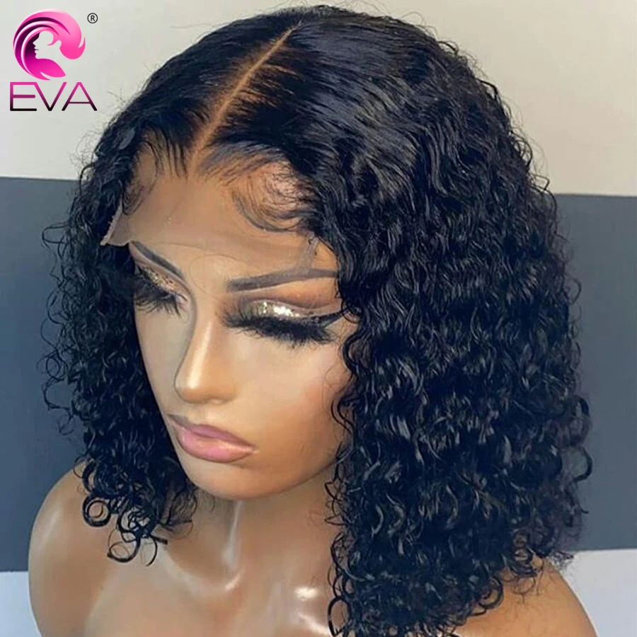 Eva HD Transparent Lace Frontal Wigs Curly Lace Front Human Hair Wigs Short Bob Human Hair For Women Jerry Curly Bob Wig