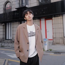 Весна и осень мужской широкий корейский вариант свободного дикого цвета костюм Студенческая Повседневная куртка черный/хаки m-xl