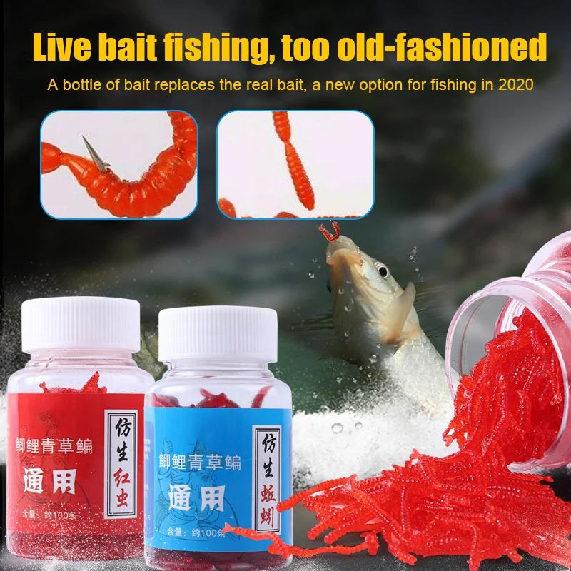 

100Pcs/bottle Fishing Soft Lure Lifelike Earthworm Faux Red Worm for Freshwater Stream Pond Fishing ALS88