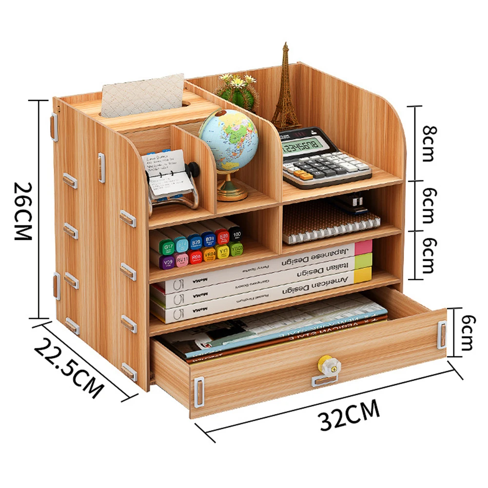 

Large Multi-Function DIY Desktop Storage Box Wooden Office Multi-layer File Rack Supplies File Book Organizer Bookshelf