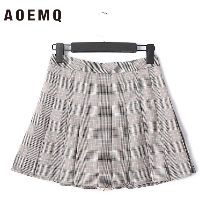 AOEMQ популярные юбки для девочек, японская культура, юбки для школьниц, серые клетчатые юбки с высокой талией, официальная классическая женская одежда