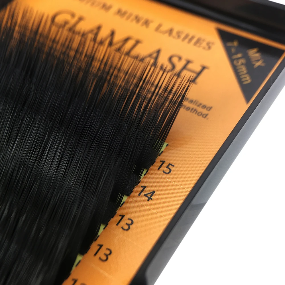 Glamlash-extensões de cílios falsos, l/l +/lc/ld/lu (m)/n, 16 linhas, vison, preto, 7-15mm, bandeja mista, acessórios de maquiagem