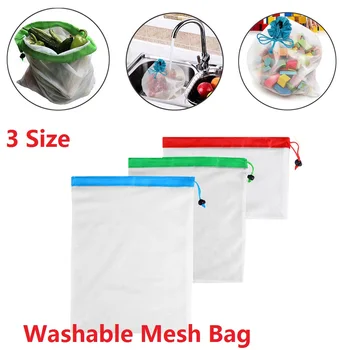 

3 Size Reusable Mesh Produce Bags Washable Bags for Grocery Shopping Storage Fruit Vegetable Toys Sundries Organizer Storage Bag