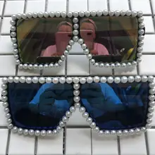 Синие, розовые, серебристые линзы, мужские солнцезащитные очки, жемчужные, ручная работа, негабаритные, прямоугольные оттенки, uv400, очки для больших женщин, солнцезащитные очки, Gafas de sol