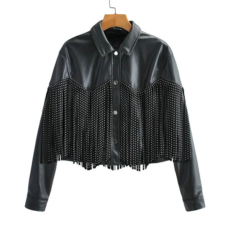 Women Rivet Leather Jacket-0