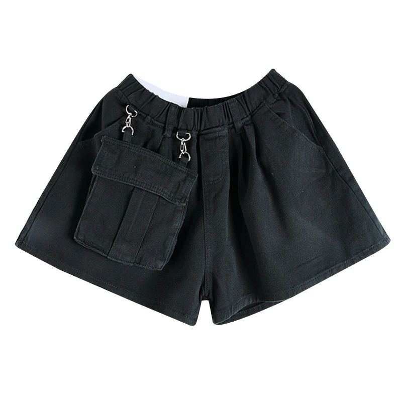 

XUXI Loose And Slim A-line Hot Pants 2020 Women New Big Pocket Casual Wide-leg High Waist Ripped Short Jeans Feminino FZ1804