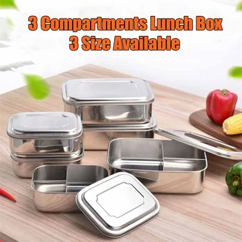 

3 Sizes Trio Stainless Steel Lunch Container,Three Section Design for Sandwich and Two Sides,Metal Bento Lunch Box