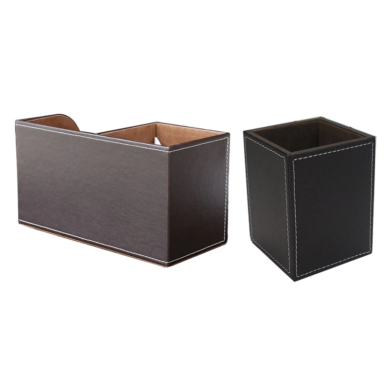 

2 Pcs PU Leather Container Box:1Pcs Multi-Function Desk Stationery Organizer Storage Box Pen/Pencil & 1 Pcs Square Pens Pencils