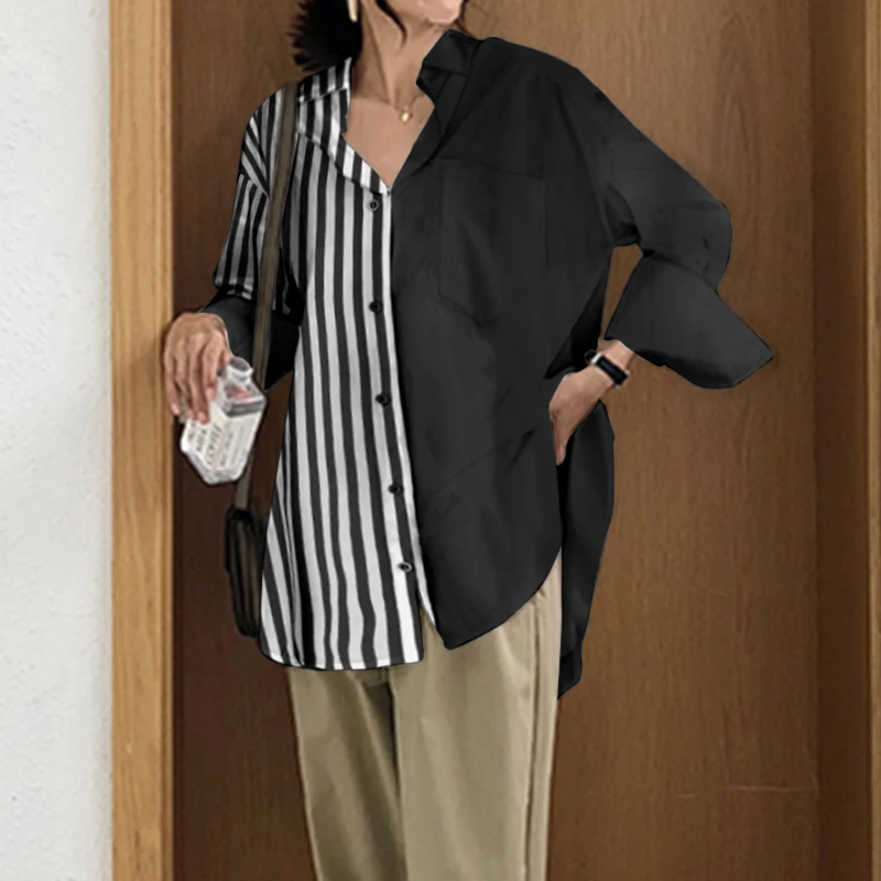 Womens Blouse Shirts Celmia 2020 Fashion White Lapel Casual Solid Long Sleeve Buttons Asymmetric Tops Ladies Baggy Blusas S-5XL