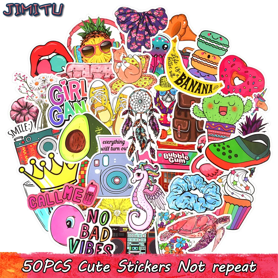 50PCS Cute Stickers VSCO Girls Pink Anime Waterproof Decal Sticker on Laptop Luggage Water Bottle Guitar Phone Tablet Car Fridge 50pcs purple vsco stickers simple trendy waterproof girls stickers for skateboard laptop phone luggage fridge car decals kid toy