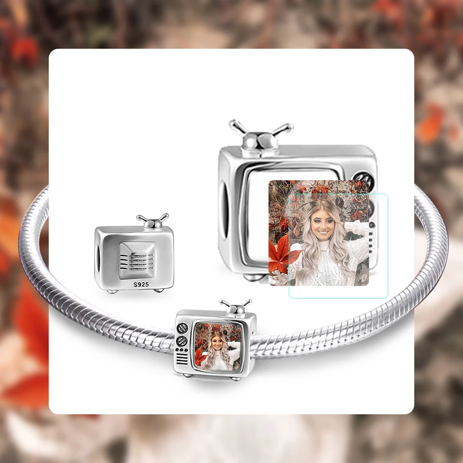 Персонализированные пользовательские фото 925 пробы серебряный прямоугольник телевизор Шарм Fit бренд браслет для женщин DIY Ювелирные изделия креативный подарок