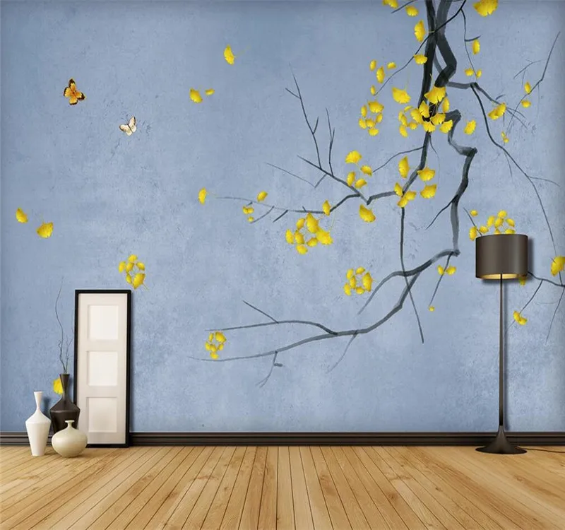 

XUE SU Large-scale custom mural wallpaper hand-painted new Chinese style brushwork ginkgo background wall wall covering