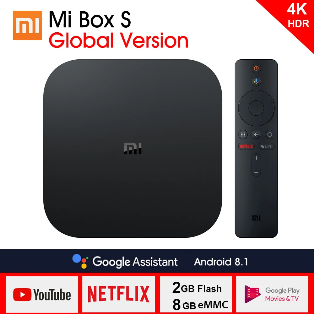 Глобальная версия Xiaomi mi Box S 4K HDR Android tv Box четырехъядерный 2 ГБ DDR3 8 Гб WiFi Google Assistant Smart медиаплеер mi Box S