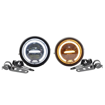 

12V 6.8inch Cafe Racer Vintage Motorcycle LED head light lamp Distance Light Motorcycle Headlight DRL Halo Ring+Bracket