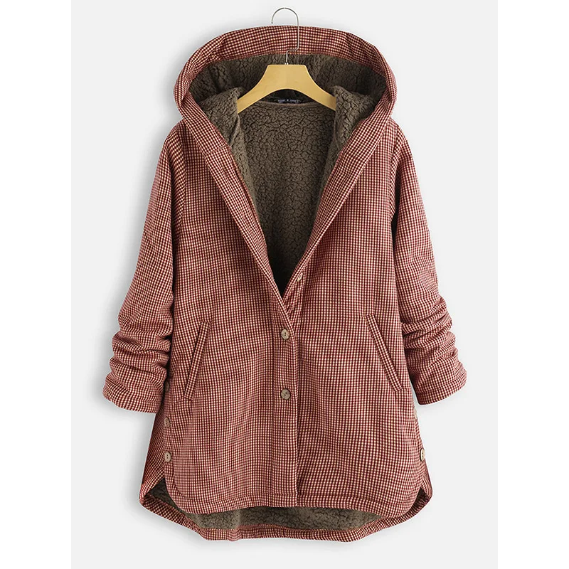 

Hot Selling 2019 Winter Pattern Coat WOMEN'S Dress Europe And America Button Solid Color Hooded Coat