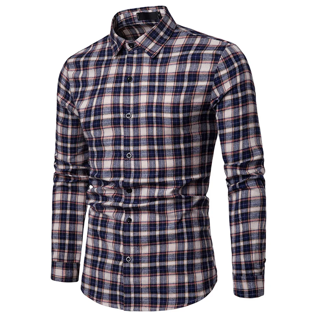 MUQGEW camiseta masculina Мужская рубашка с длинным рукавом, клетчатая рубашка с рисунком, большой размер, повседневный Топ, блуза, рубашки, chemise homme