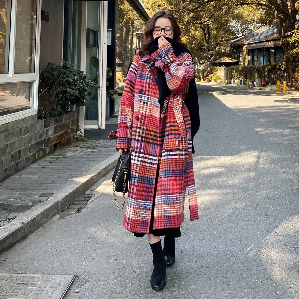 

Photo Shoot Fashion Tweed Sub Overcoat 2019 Winter New Style WOMEN'S Dress Retro British Style Plaid Woolen Coat