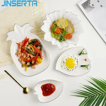 

JINSERTA Ceramic Storage Tray Dinner Plate Dish Tableware Gold Inlay Dessert Fruit Cake Plate Home Desktop Decorative Tray