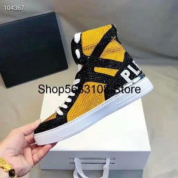 

High version New Famous Designer Skull high boots for leisure High Top Genuine leather Hot drilling Men's board shoes 38-44