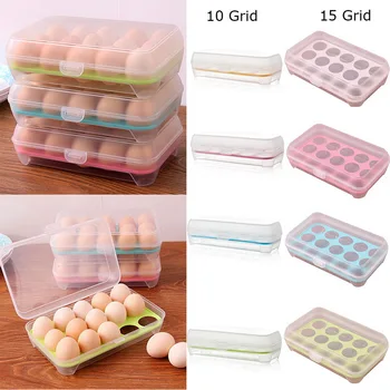 

10/15grid Loozykit Plastic Egg Tray Holder Storage Box Container Organizer Bin With Lid For Kitchen Refrigerator Fridge