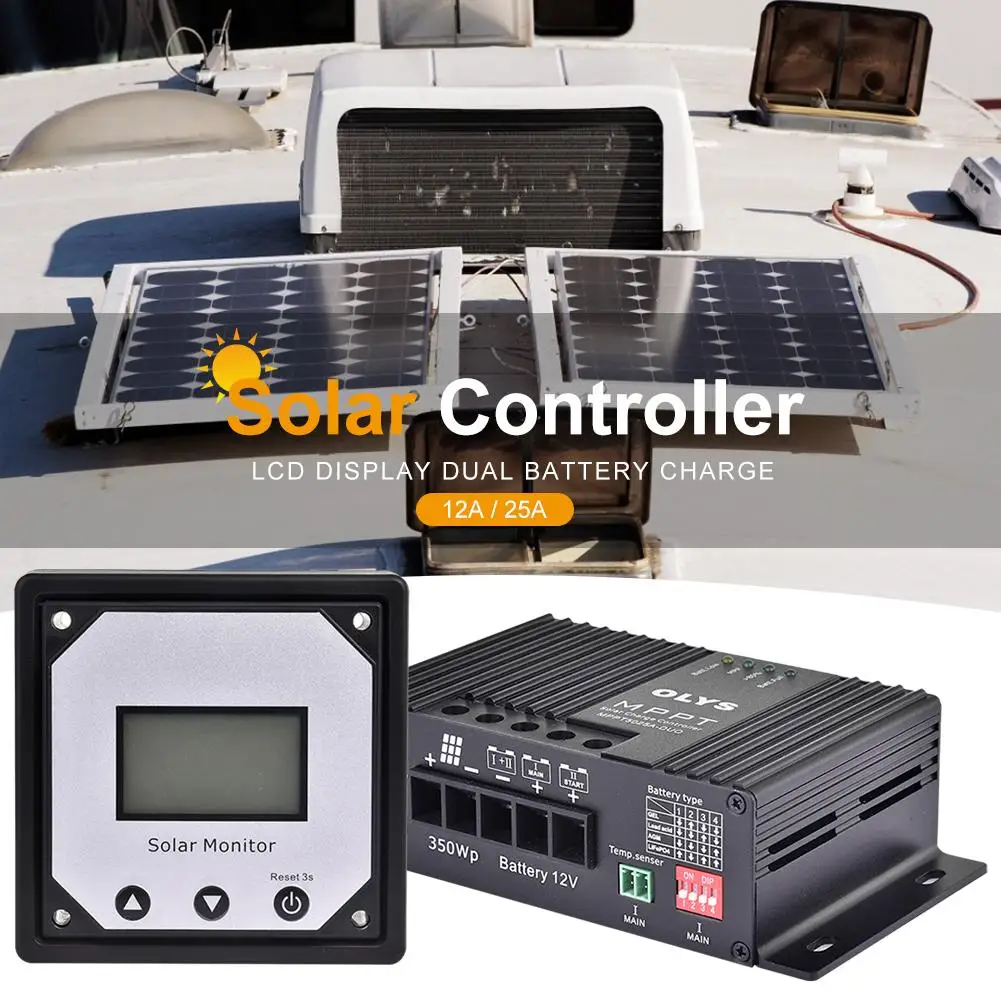Controlador de Carga Regulador de Carga Controlador para rv Mppt Solar Display Lcd Painel Dupla Carregamento Portas 12a 25a 11 12a 25a mppt controlador de carga solar
