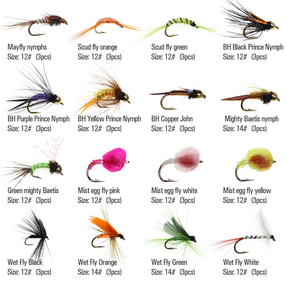 Mixed Trout Flies Wet Dry Nymphs Buzzer for Fly Fishing EVA Foam Fly Box 