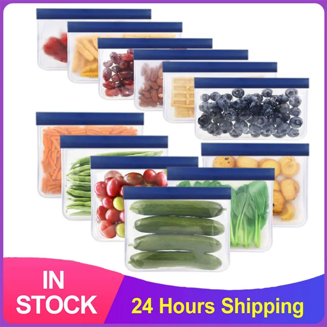 12 Darab/Szilikon Ételtáska Matt Peva Élelmiszer -Tartósító Táska Újrahasznosítható Gyümölcs- És Zöldségszendvics Élelmezési Tároló