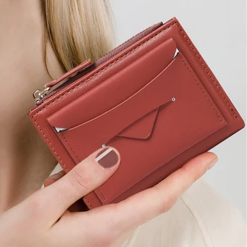 

Short Fold Wallets for Women Small Leather Clutch Credit Card Holder Female Zipper Coin Purse Organizer RFID Blocking