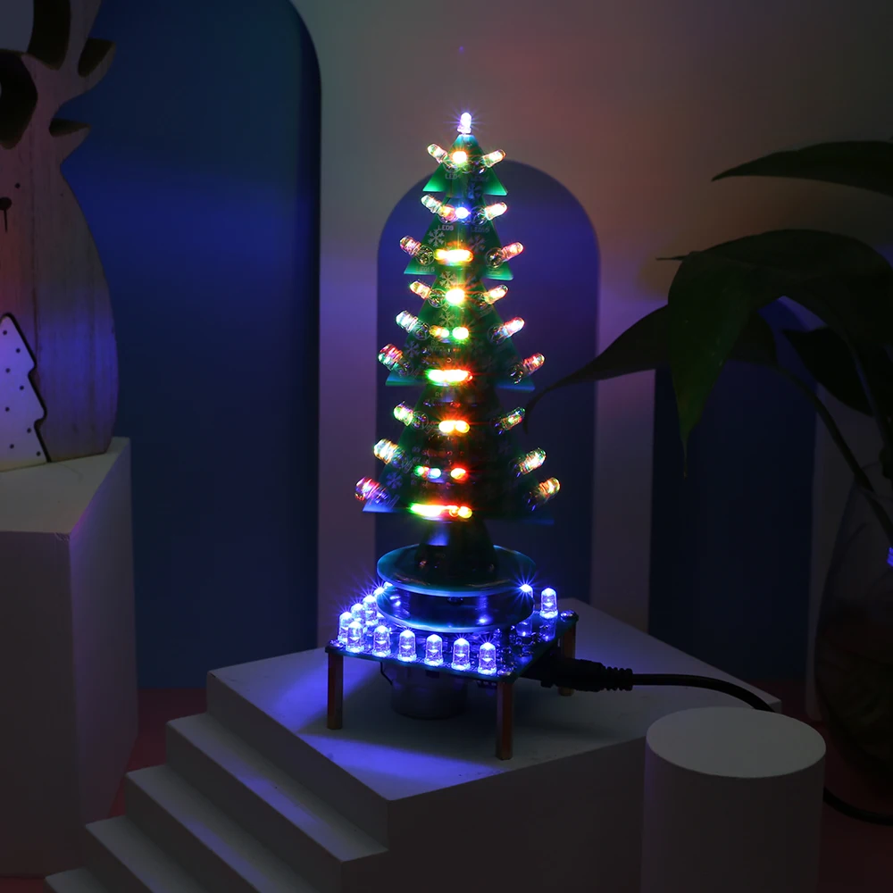 US $15.10 DIY Kit RGB AutoRotate Flash LED Circuit Music Christmas Trees LED Kit Led Module Flashing Breathing Light Soldering Training